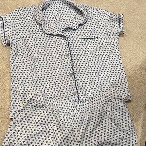 Blue Heart Print Pajama Set